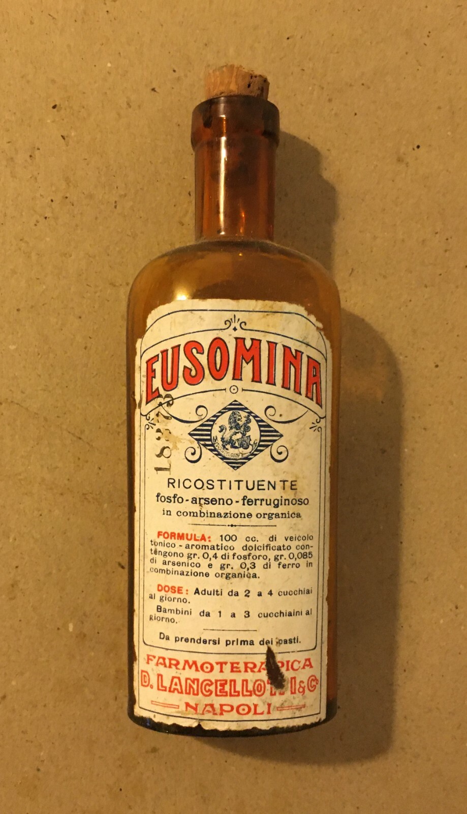 Chimica Farmaceutica Medicina Napoli, Lancellotti, Eusomina: Antica Bottiglia