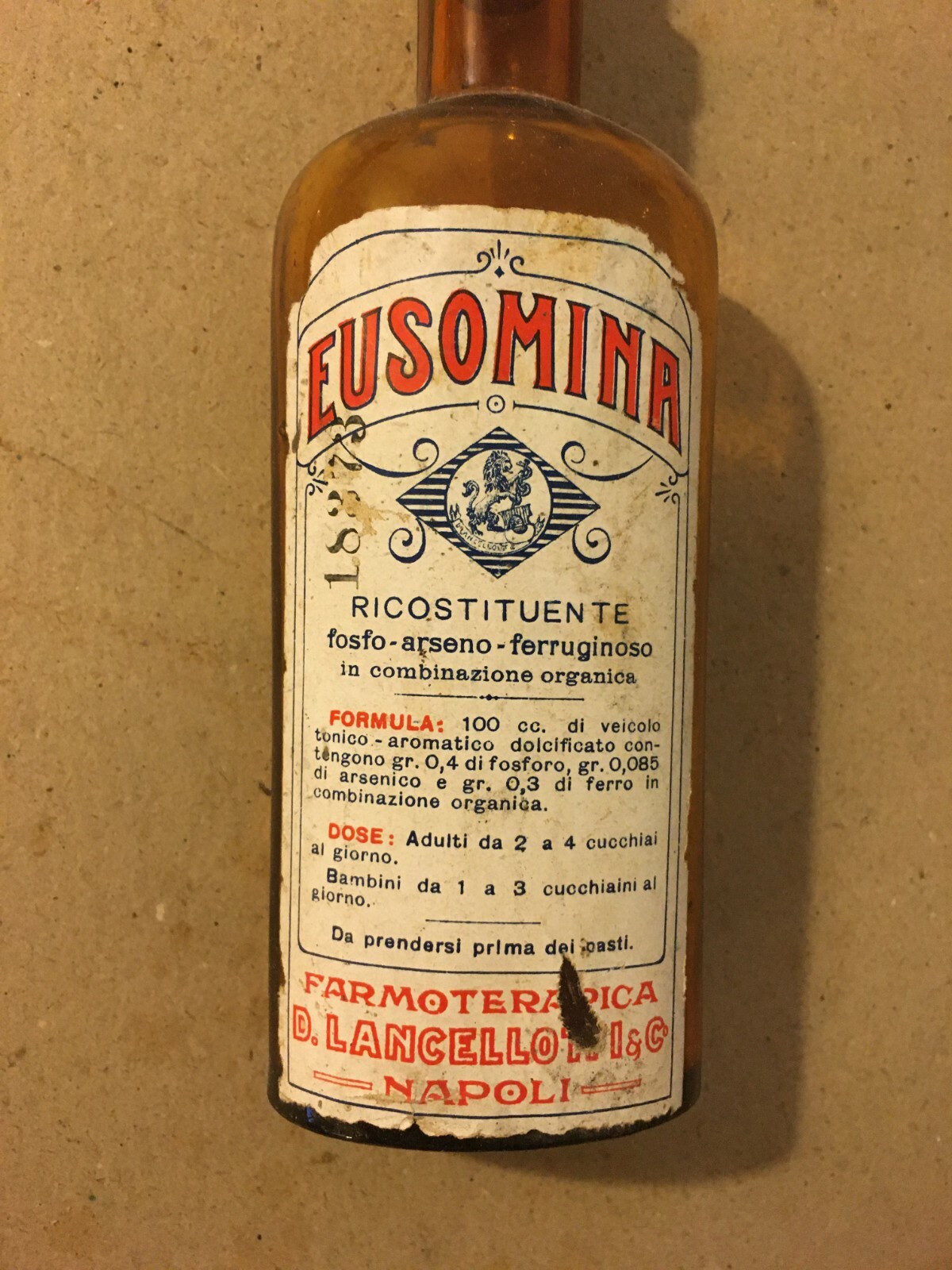 Chimica Farmaceutica Medicina Napoli, Lancellotti, Eusomina: Antica Bottiglia
