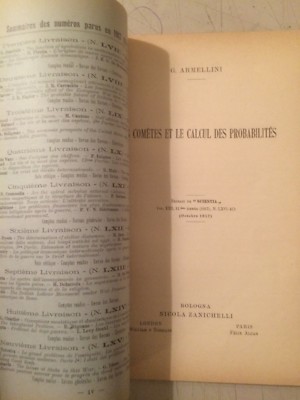 Astronomia, Fisica, Comete E Calcolo Delle Probabilità   Armellini, Antico Estratto
