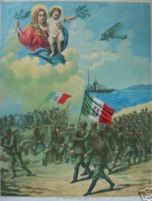 Madonna Della Pace: Militaria, Tricolore, Marina E Aviazione. Stampa A Colori d'Epoca
