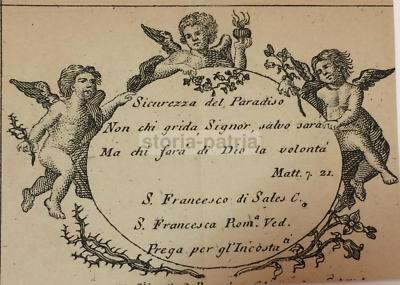Antica Stampa Popolare Devozionale: SS. Francesco Di Sales E Francesca Romana