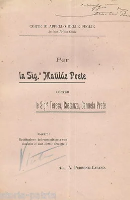 Perrone Capano, Controversia Prete, Galatone, Trani 1918