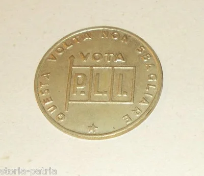Gettone Elettorale PLI per Malagodi, Giomo e Longoni
