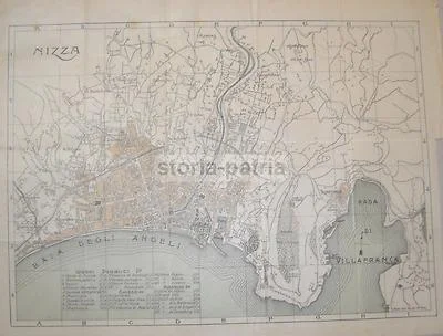 Mappa Topografica di Nizza, Costa Azzurra, Edizione Treves, Milano, Fine Ottocento