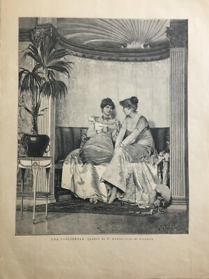 Arte: Firenze, Artista Fiorentino Soulacroix, Confidenze, Antica Stampa Decorativa
