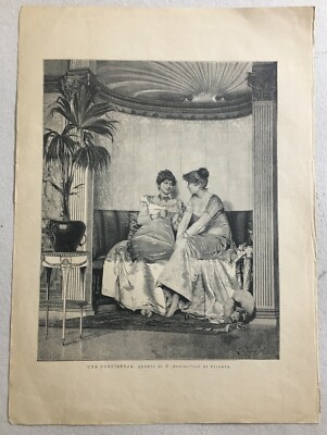 Arte: Firenze, Artista Fiorentino Soulacroix, Confidenze, Antica Stampa Decorativa