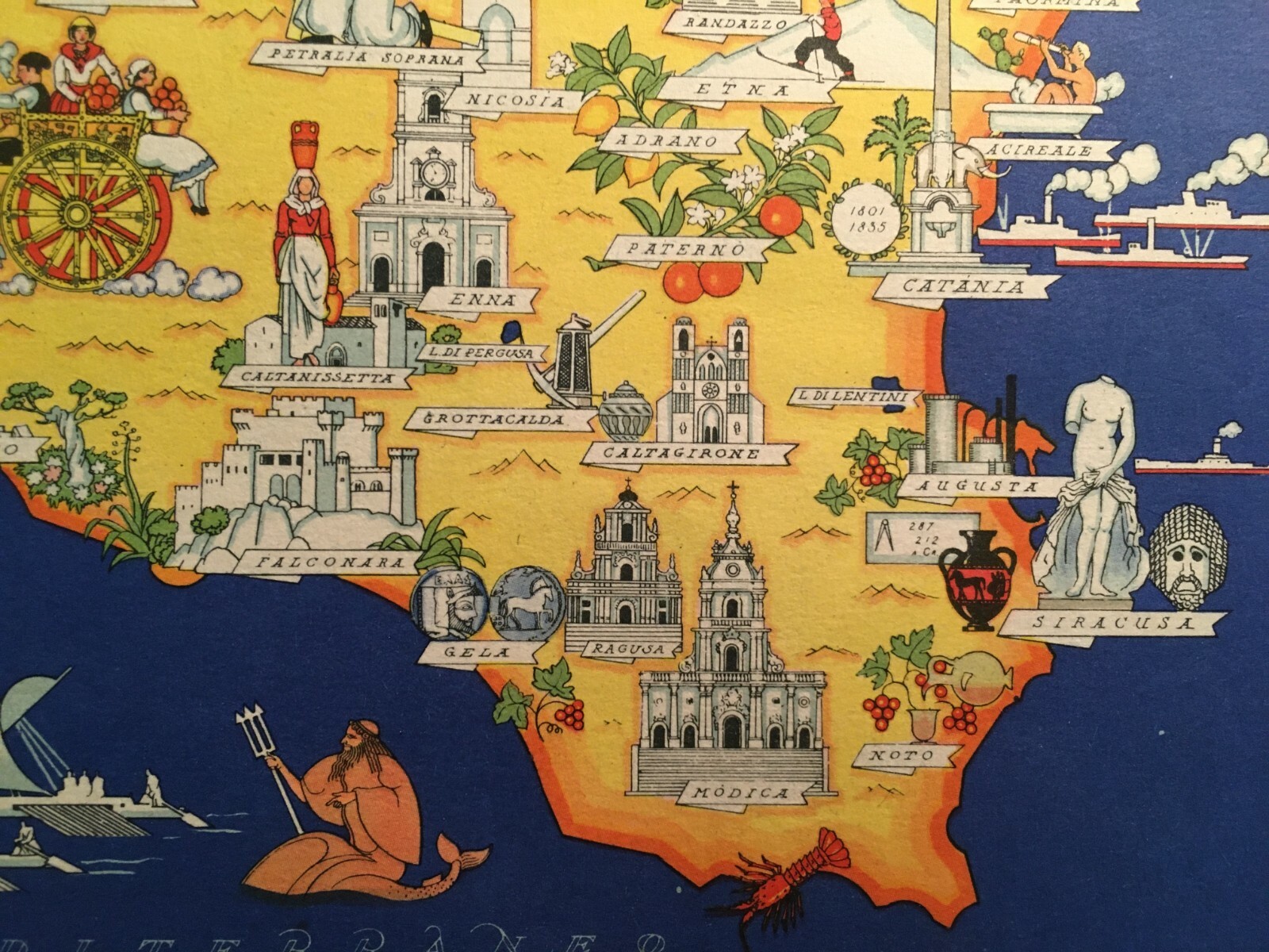 Economia, Folklore, Pesca, Arte: Mappa Turistica Della Sicilia   Italgeo   Farmitalia