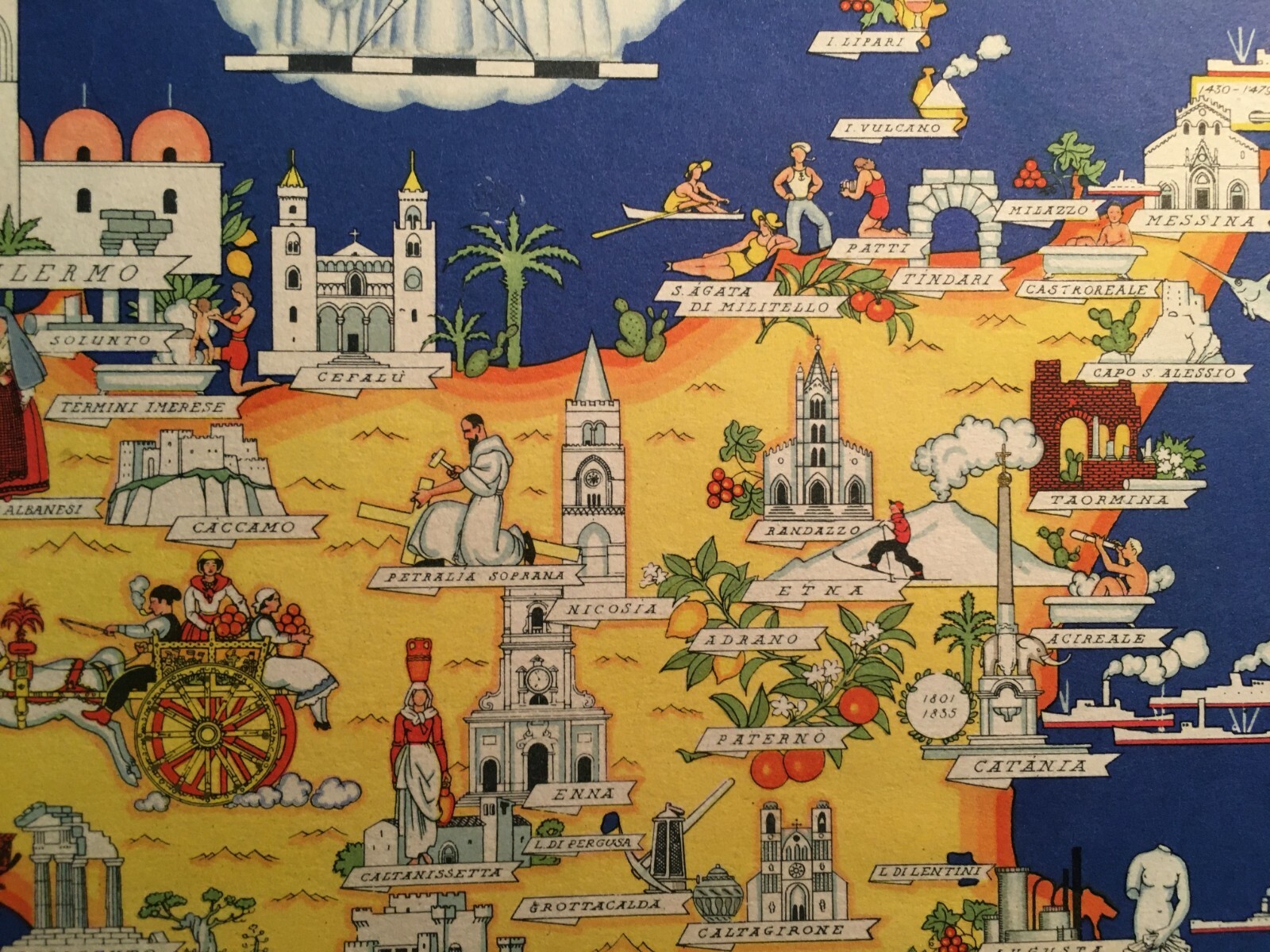 Economia, Folklore, Pesca, Arte: Mappa Turistica Della Sicilia   Italgeo   Farmitalia