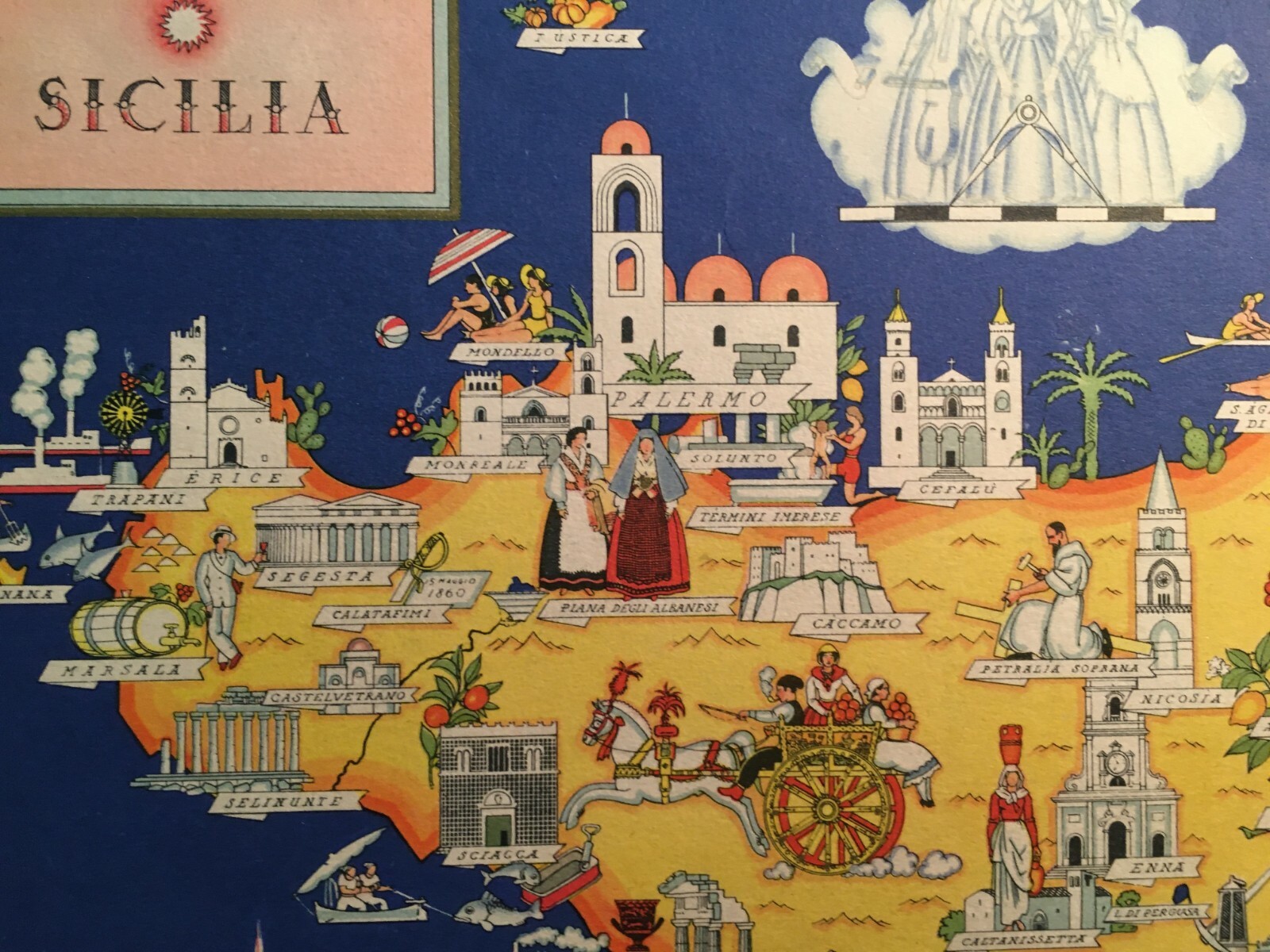 Economia, Folklore, Pesca, Arte: Mappa Turistica Della Sicilia   Italgeo   Farmitalia