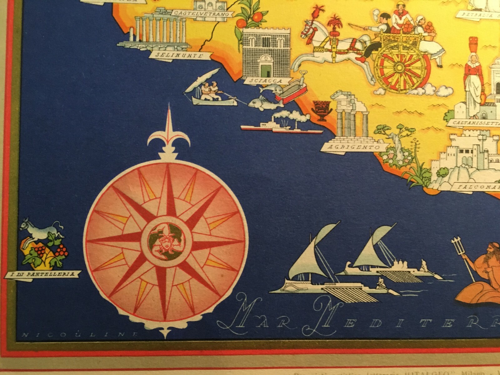 Economia, Folklore, Pesca, Arte: Mappa Turistica Della Sicilia   Italgeo   Farmitalia