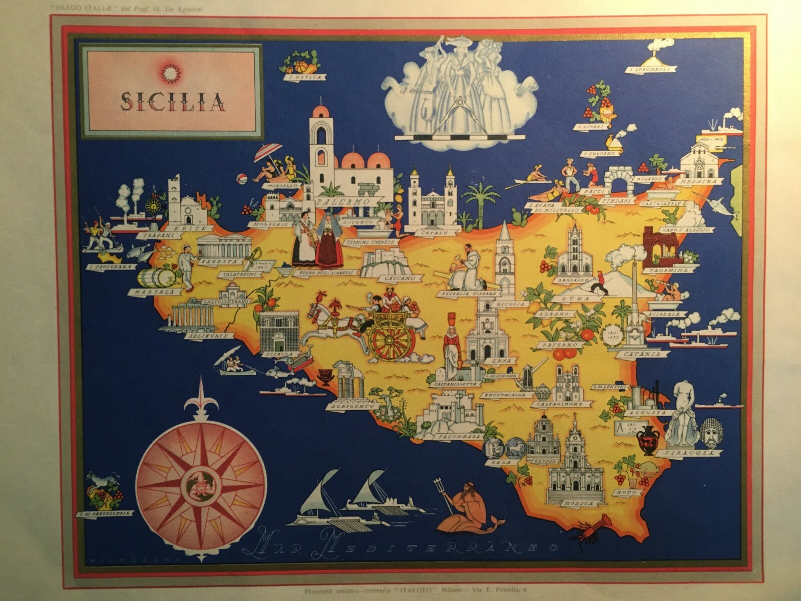 Economia, Folklore, Pesca, Arte: Mappa Turistica Della Sicilia   Italgeo   Farmitalia