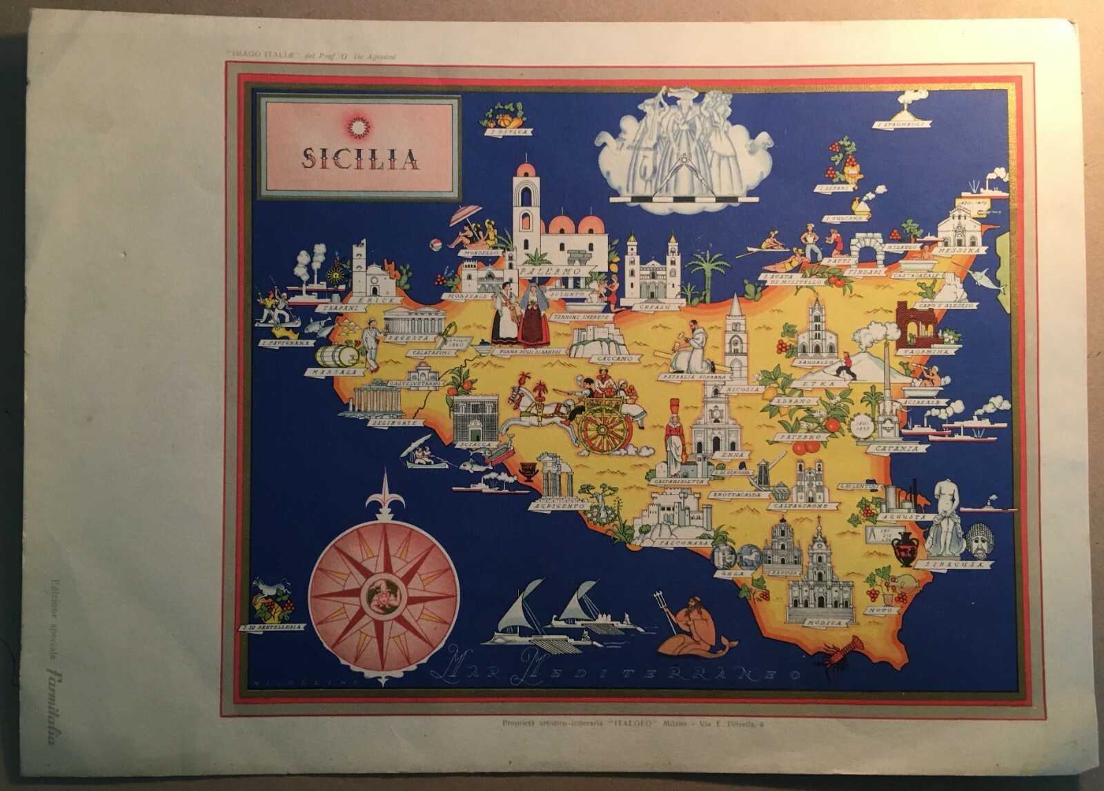 Economia, Folklore, Pesca, Arte: Mappa Turistica Della Sicilia   Italgeo   Farmitalia