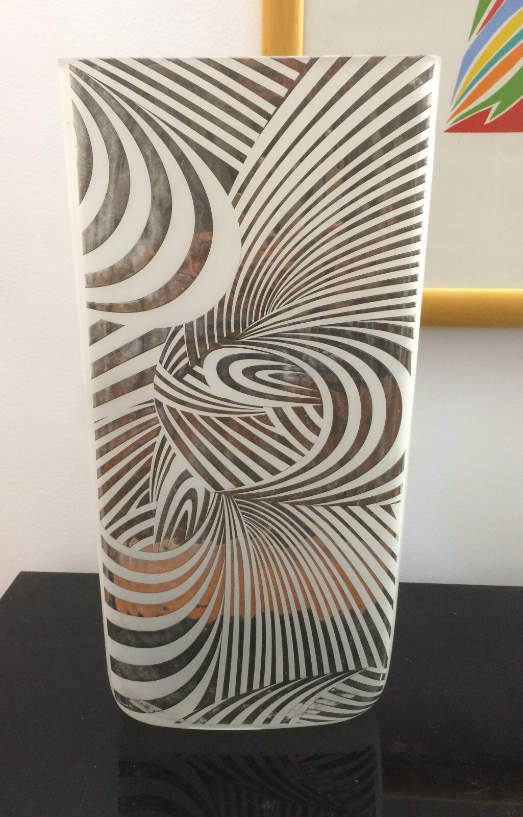 Vaso Decorativo In Vetro Opalescente E Laminato Argentato, Marchio Settimo Cielo