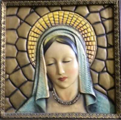 Devotional Art: Decorative Polychrome Panel with Madonna
