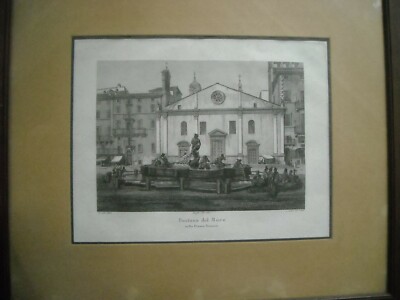 Roma, Piazza Navona: Fontana Del Moro. Incisione Di Domenico Amici, 1840