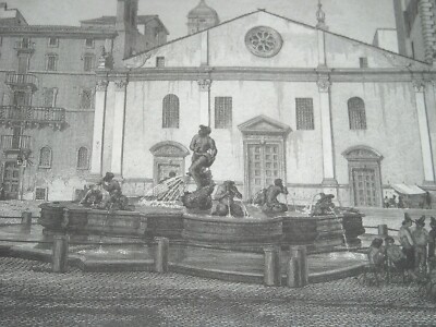 Roma, Piazza Navona: Fontana Del Moro. Incisione Di Domenico Amici, 1840