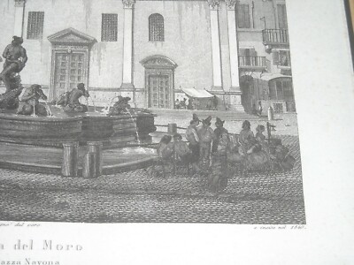 Roma, Piazza Navona: Fontana Del Moro. Incisione Di Domenico Amici, 1840
