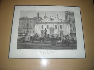 Roma, Piazza Navona: Fontana Del Moro. Incisione Di Domenico Amici, 1840