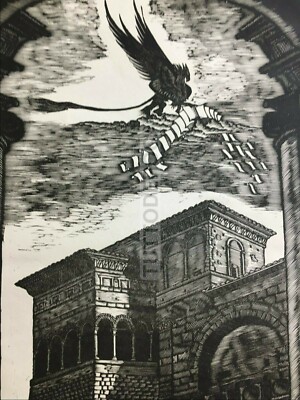 Perugia, Umbria: L'Antica Porta Etrusca. Allegorica Incisione Di Bruno Da Osimo