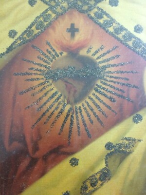 Stampa Popolare Devozionale   Cuore Di Gesù   Iconografia Con Brillantini