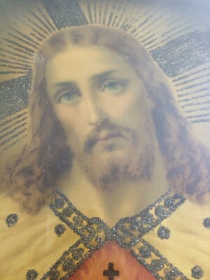 Stampa Popolare Devozionale   Cuore Di Gesù   Iconografia Con Brillantini