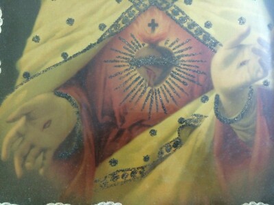 Stampa Popolare Devozionale   Cuore Di Gesù   Iconografia Con Brillantini
