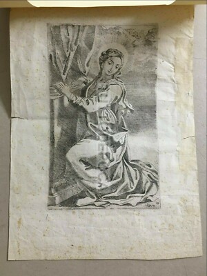 Immagine Devozionale, Antica Incisione, Ludovicus (Ludovico Carracci), Maria Maddalena