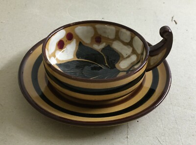Ceramica Da Collezione: Tazza Con Piattino Con Decoro Floreale Policromo