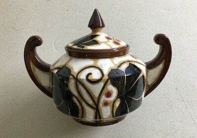 Zuccheriera In Ceramica Con Decori Floreali Policromi, Albissola, Anni '20
