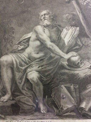 Arte Devozionale: San Girolamo, Antica Incisione All'Acquaforte Di Grandi Dimensioni