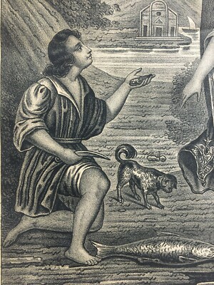 Arte Popolare Devozionale: San Raffaele Arcangelo, Tobia E Il Pesce. Litografia Scafa, Napoli