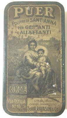 Medicina, Farmacia, Pediatria: Scatola Pubblicitaria Polveri Sant'Anna Puer Ravasini