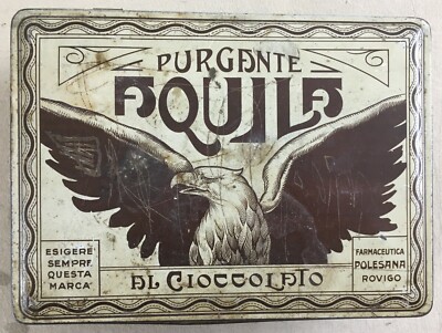Purgante Aquila Rovigo: Scatola Pubblicitaria In Latta Litografata