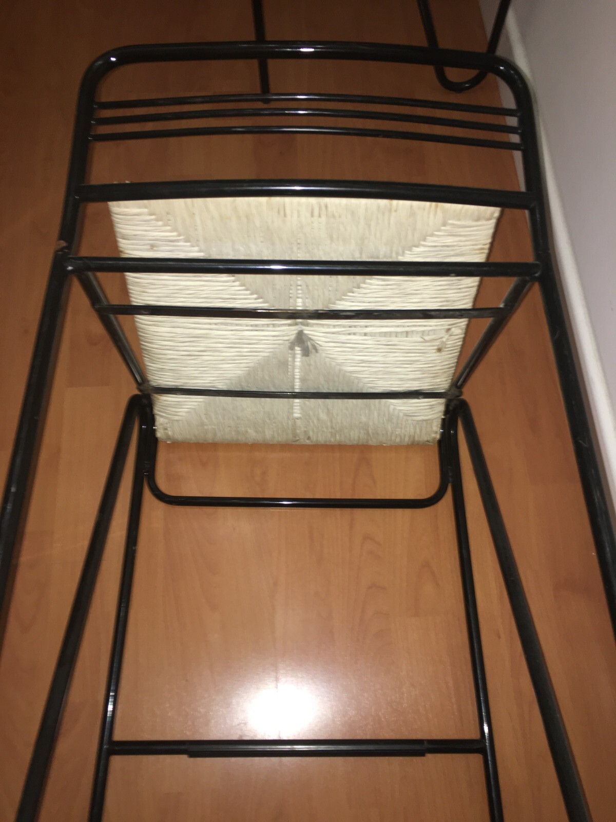 Coppia Di Sedie Sgabelli In Ferro E Paglia, Design Del Novecento