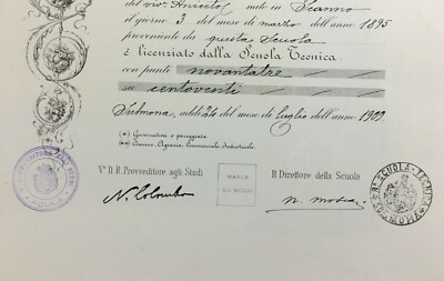 Abruzzo, Sulmona. Grande Diploma Decorativo Della Scuola Tecnica. Lito Salomone, Roma, 1909