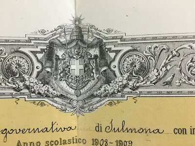 Abruzzo, Sulmona. Grande Diploma Decorativo Della Scuola Tecnica. Lito Salomone, Roma, 1909