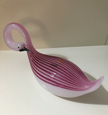 Vetri Da Collezione Murano Formia: Scultura A Cigno In Vetro Rosa