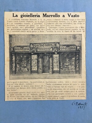 Abruzzo, Vasto: Oreficeria Marrollo. Ritaglio Di Giornale Con Recensione Di C. Palmili, 1927