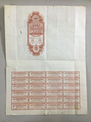 Parigi, Esposizione Universale. Grande Ruota Panoramica. Certificato Azionario, 1900
