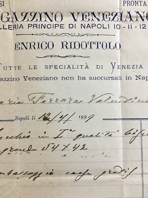 Antica Pubblicitaria Napoli: Magazzino Veneziano, Enrico Ridottolo, 1899
