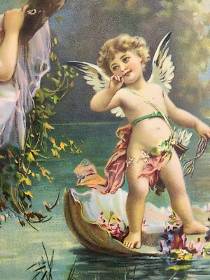 Arte: Suggestiva Scenografia, Cromolitografia Liberty. Scena Idilliaca Con Amorino