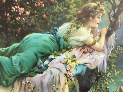 Arte: Suggestiva Scenografia, Cromolitografia Liberty. Scena Idilliaca Con Amorino