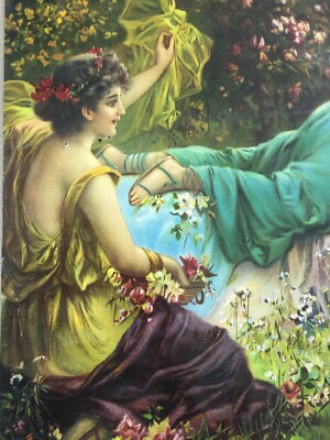 Arte: Suggestiva Scenografia, Cromolitografia Liberty. Scena Idilliaca Con Amorino