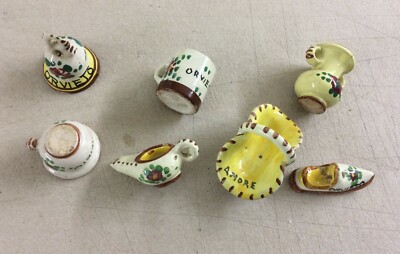 Miniature Da Collezione, Presepio, Ceramica Floreale Di Orvieto, 7 Piccoli Oggetti