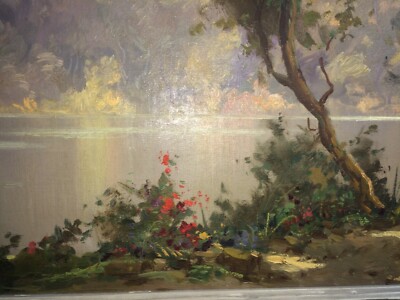 Arte: Suggestivo Antico Paesaggio Lacustre. Artista M. Rinaldi, XX Secolo
