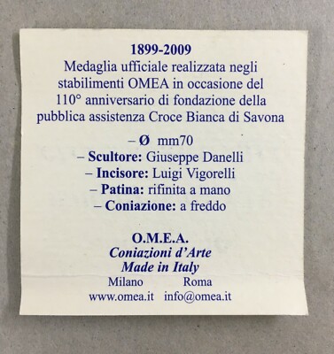 Scultura, Arte Della Medaglia. Savona, Croce Bianca. Artisti Danelli E Vigorelli