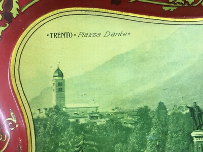 Trento: Piazza Dante. Antica Veduta, Vassoio Decorativo Pubblicitario E Araldica, Primo Novecento.