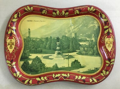 Trento: Piazza Dante. Antica Veduta, Vassoio Decorativo Pubblicitario E Araldica, Primo Novecento.