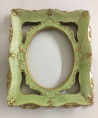 Antica Cornice Con Decoro Artistico Laccata Verde Con Dorature In Gesso