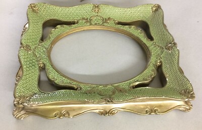 Antica Cornice Con Decoro Artistico Laccata Verde Con Dorature In Gesso